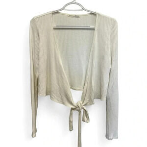 Reformation Jeans Cream Ribbed Petalo Wrap Cardigan ballet style size medium